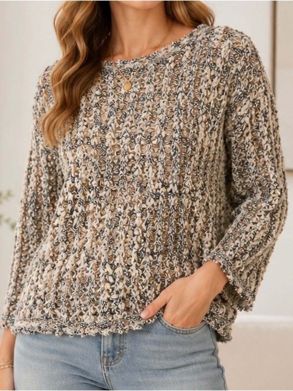 CHARLIE B. BOUCLE KNIT SWEATER (petite/small)
